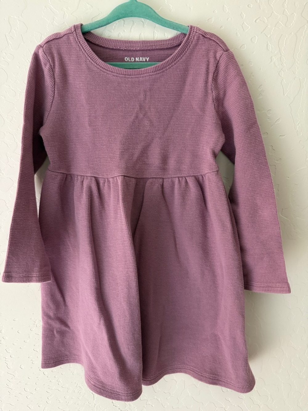💜 Old Navy Girls' Dusty Mauve Long Sleeve Waffle Knit Dress - 4T